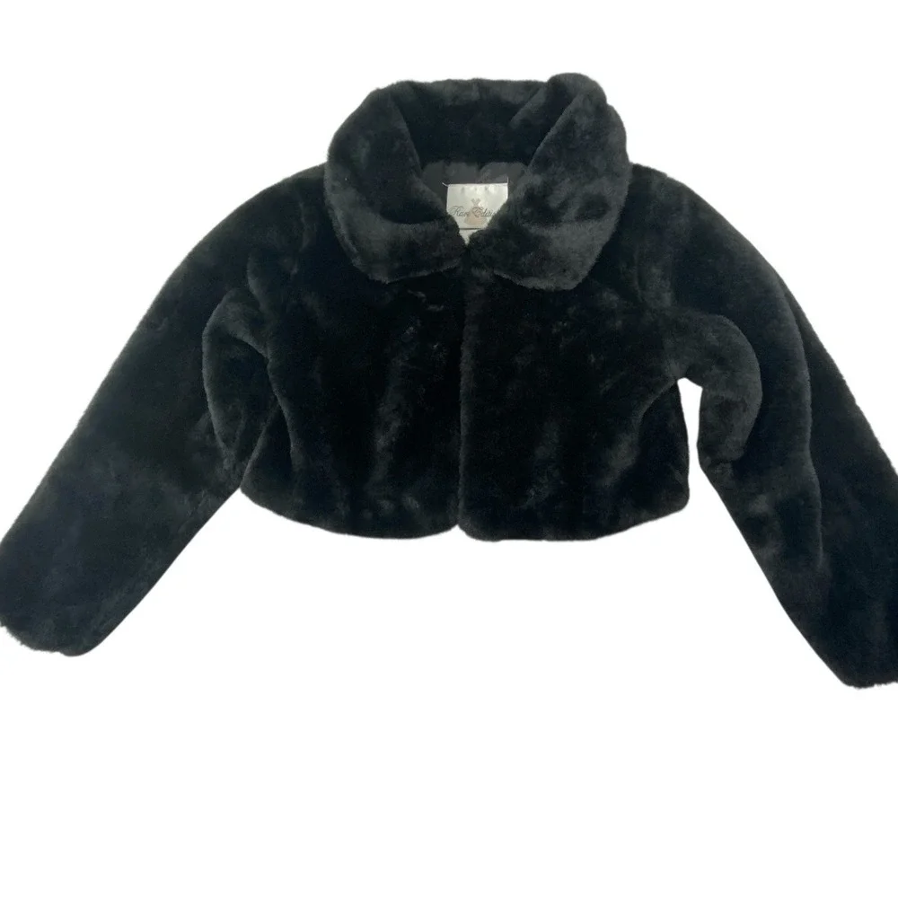 Rare Editions Collared Faux Fur Jacket Toddler Girls Size 5 Black Long Sleeve